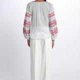BALERIC camicia con maniche ricamate by milaura. BE22189 PALE BLU RED benaras soleil 