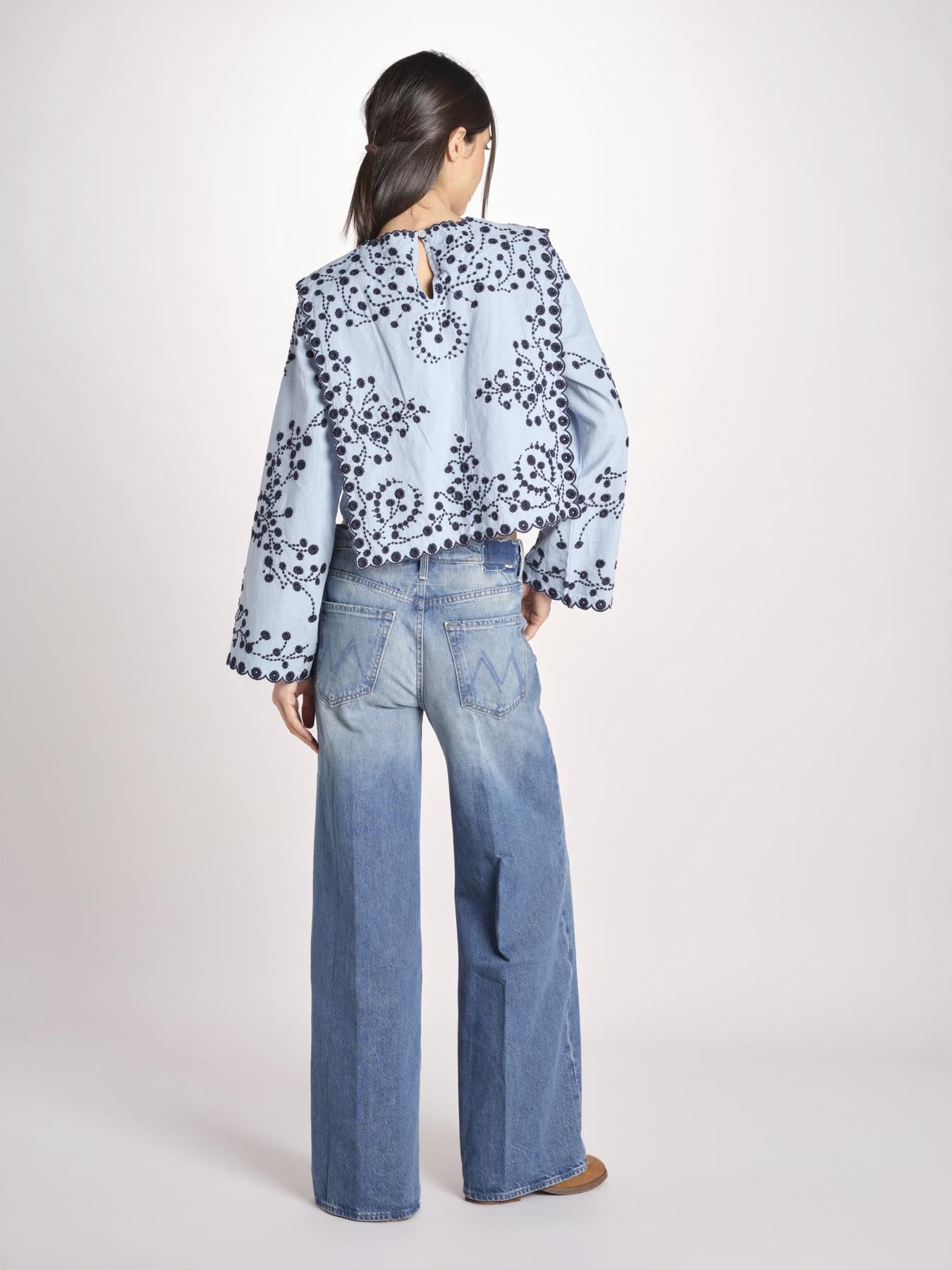 camicia m/l piu ricamo fiorellini 113 BLU sea ny 