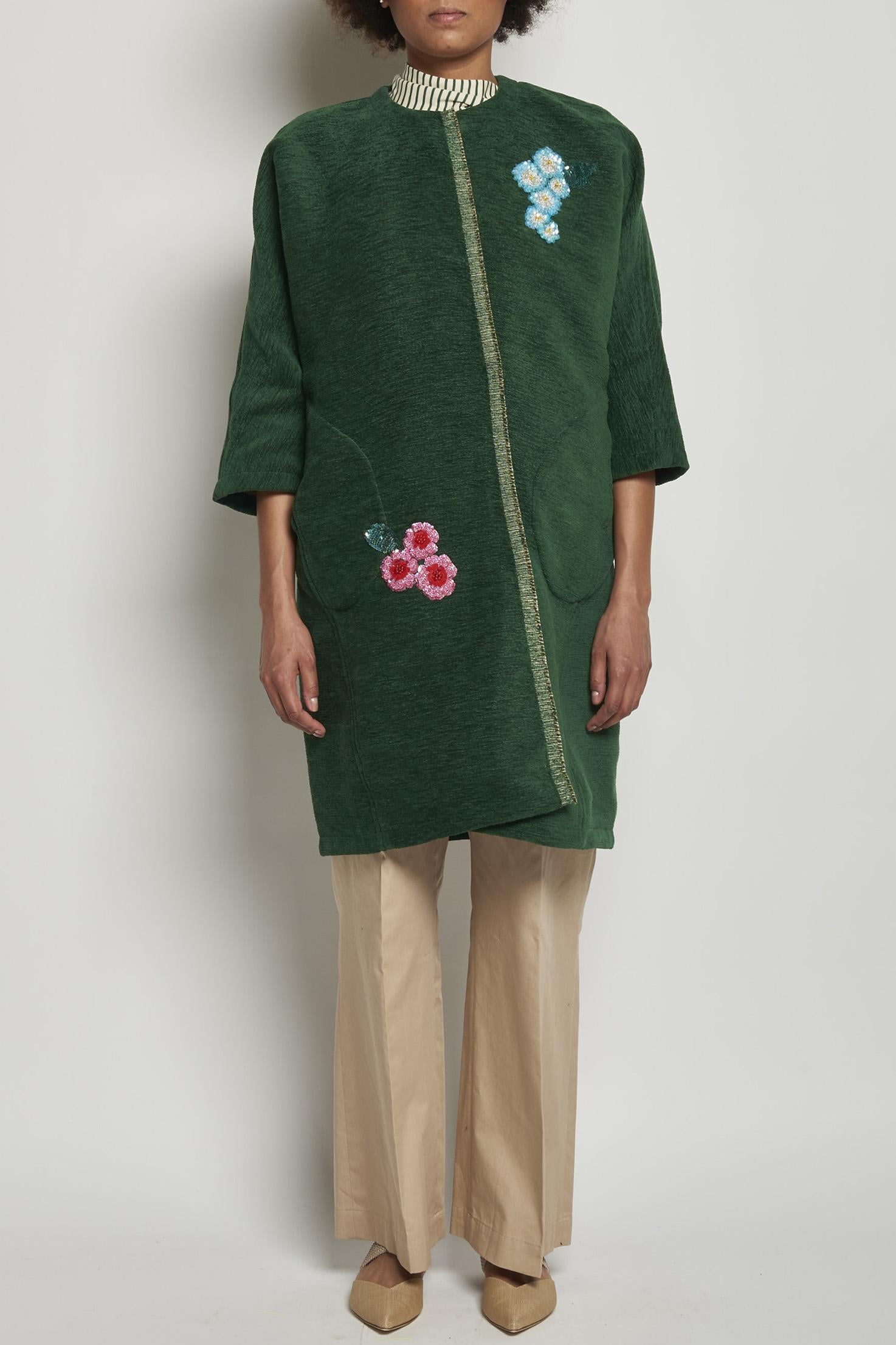 Cappotto ricamato 20C 1PRE CT32EMB GREEN marit ilison 