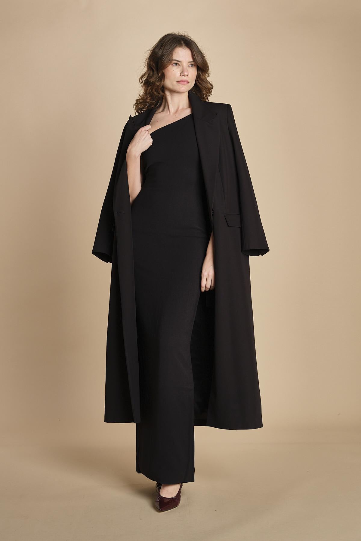 maxidress monospalla con manica a campana ALINA BLACK solace 