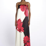 Abito AMAPOLA  lungo stampa fiore 1035 POPPY BLACK CREAM rebecca vallance 