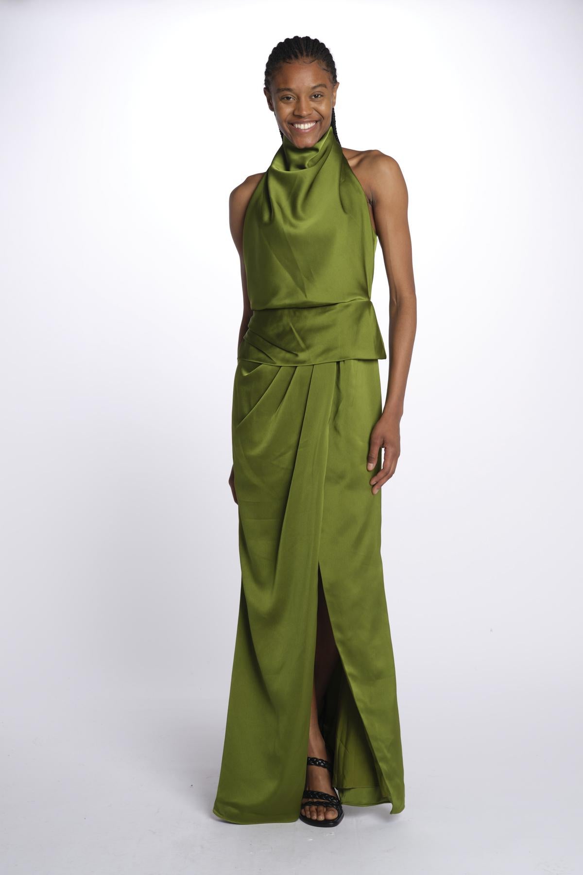 MAISON GROWN abito in satin scollo americano 10112295 8611 halston 