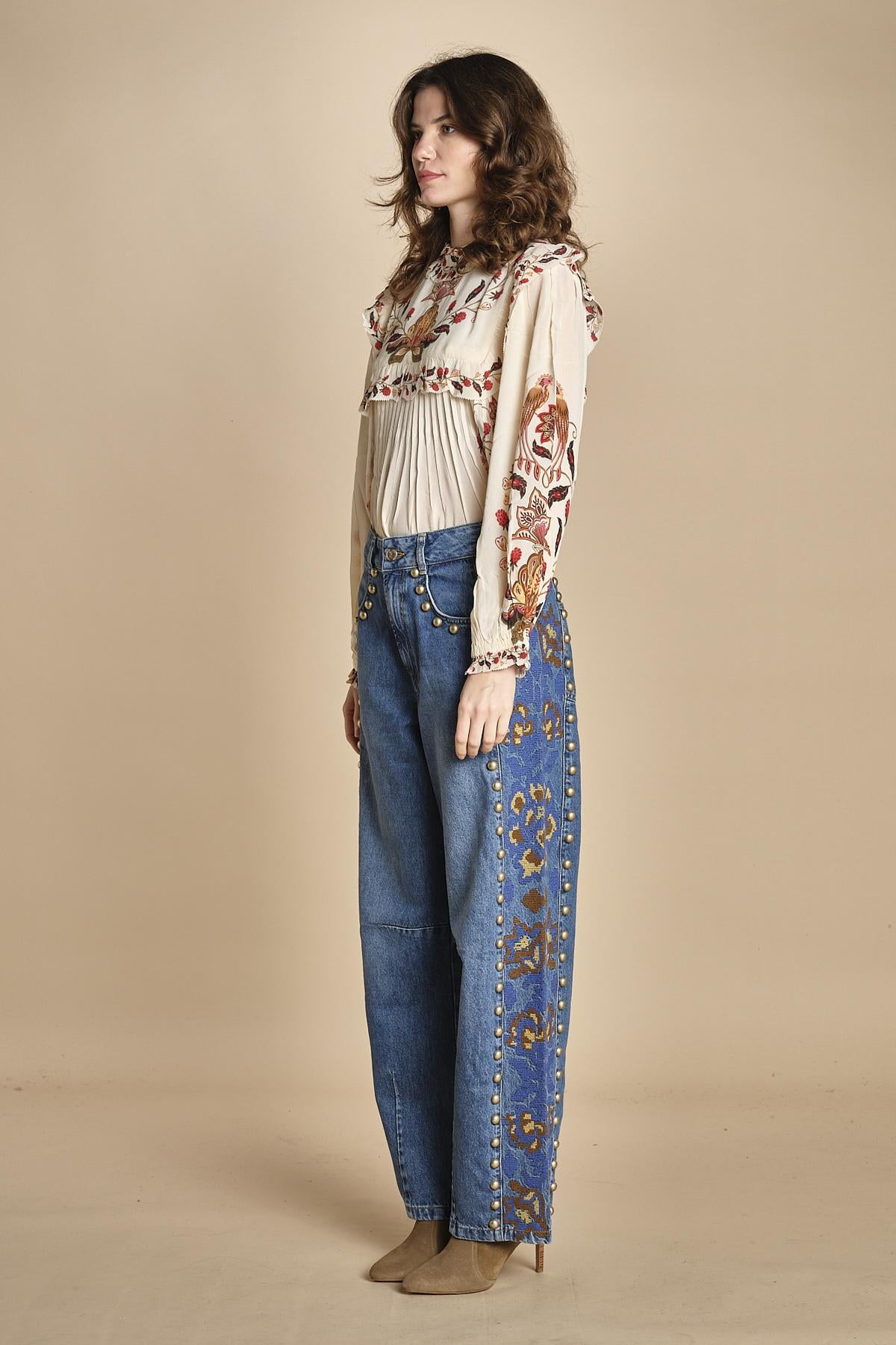 denim con borchie 3DETAIL STUDS PANT 40607 L0034 farm rio 