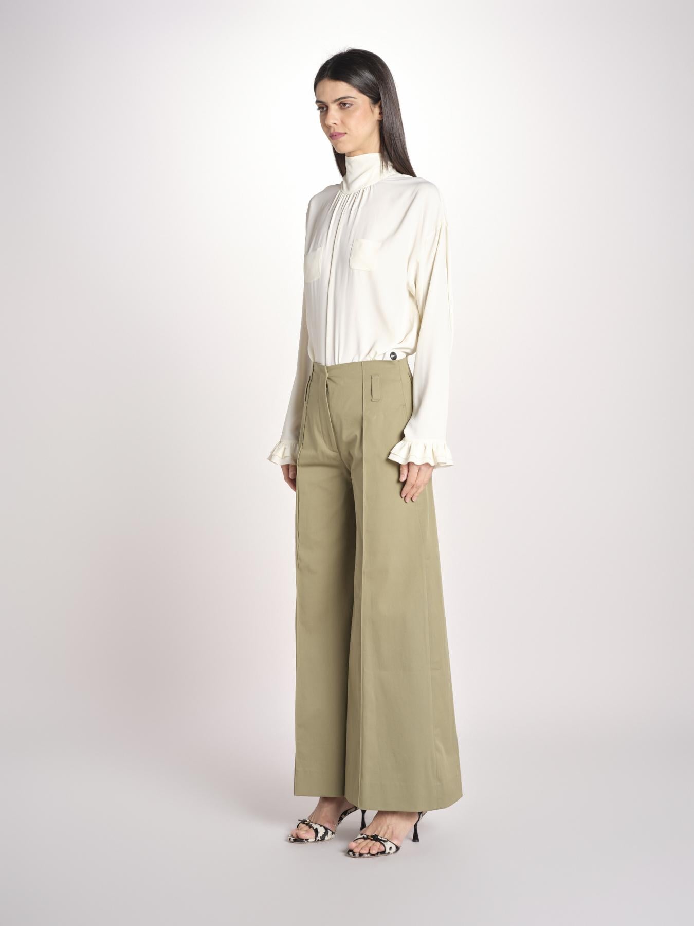 pantalone largo con nervature ORIANA 540 54 19 VERDE quelledue 