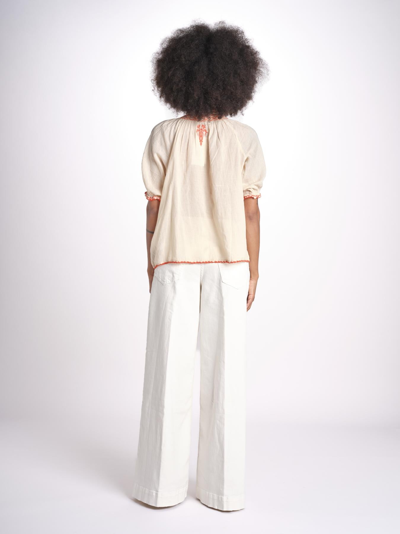 camicia con ricamo uncinetto TALIA 748398 BEIGE ORANGE mabe 