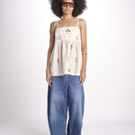 top a righe con fiorellini ricamati 1WS-58S BEIGE.WHITE STRIPES payal pratap 