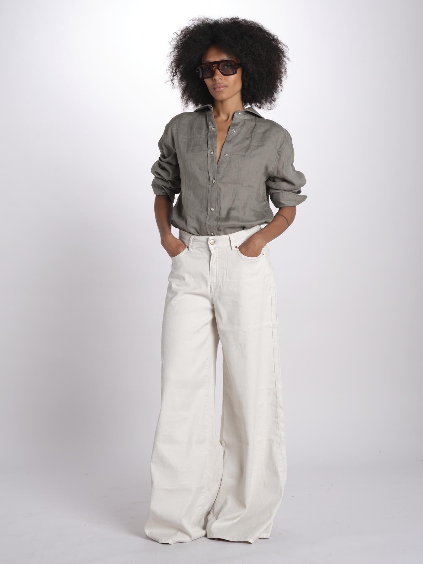pantalone 4 tasche in misto lino SERENA XML01 182 AVORIO ps don't forget me 