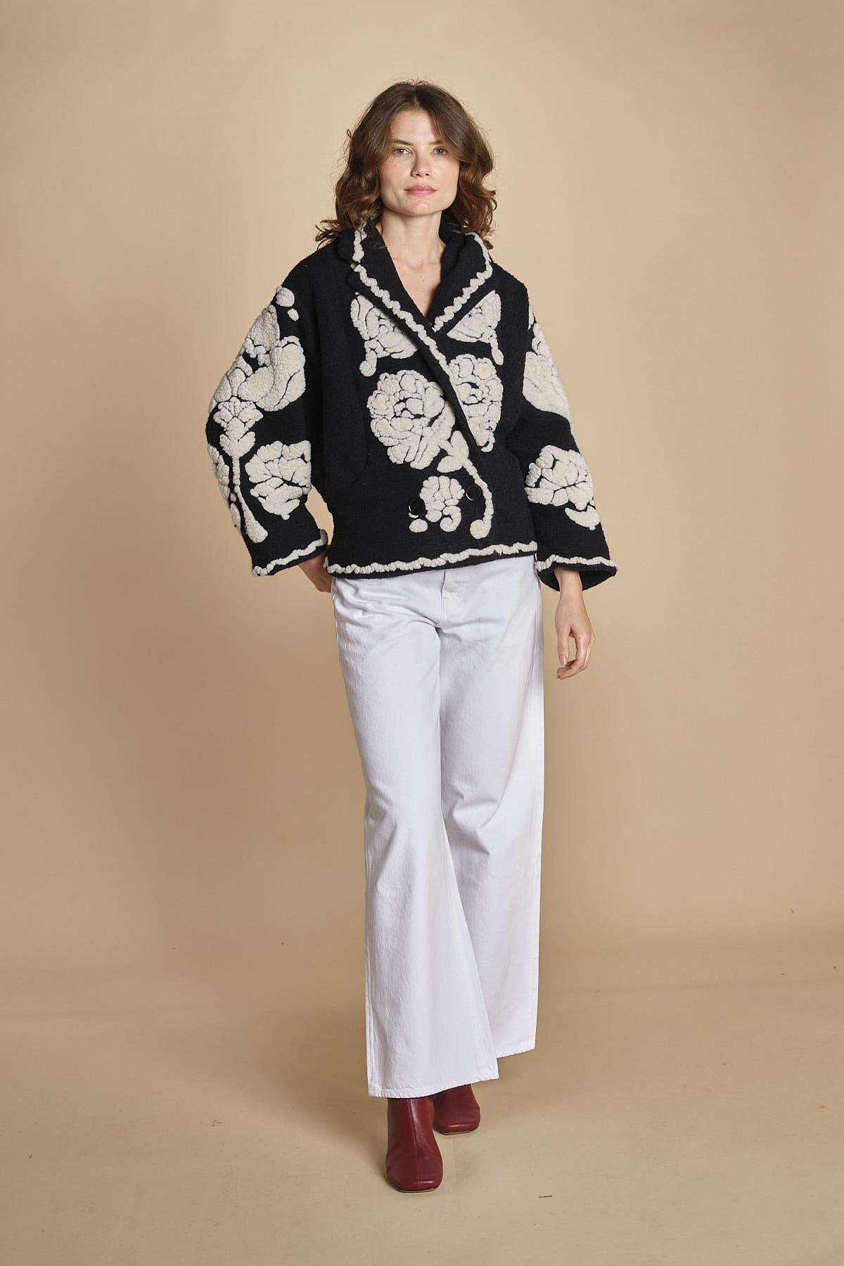 giacca jaquard a fiori FLORAL ARABESQUE 340230 CREAM farm rio 