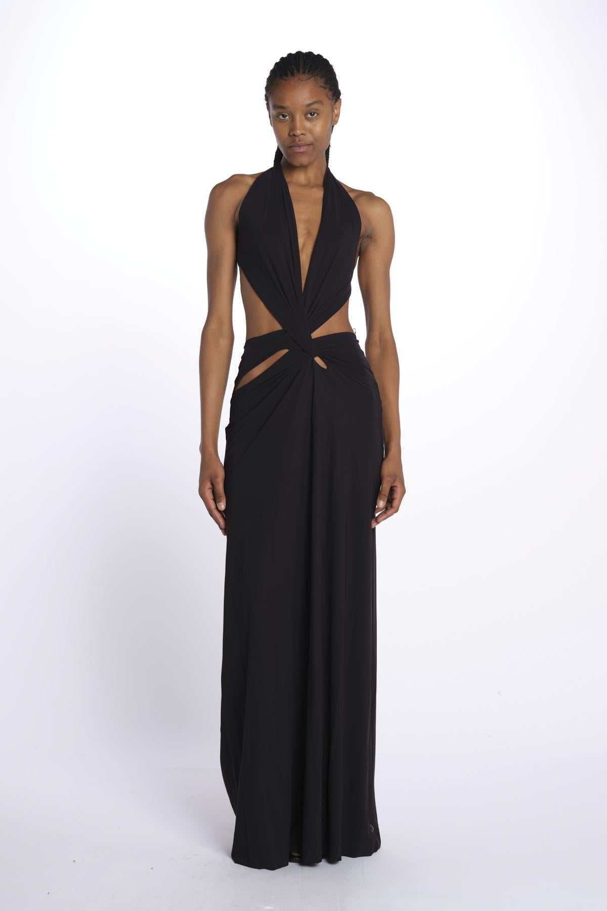 KALISA abito maxi con twist frontale KALISA DEEP BLACK amazuìn 