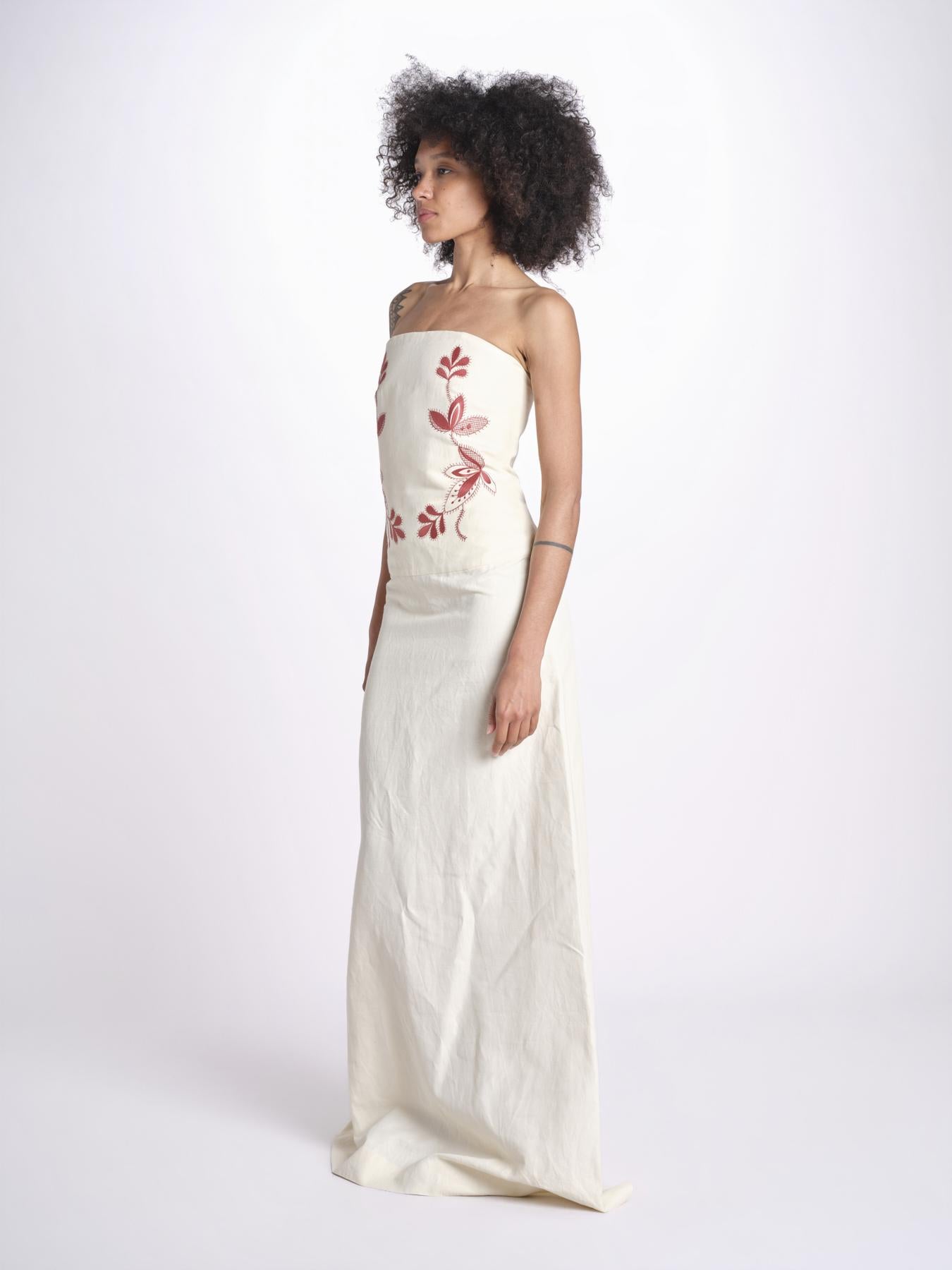 abito lungo con bustier ricamato ANOUK JA018 MILK fortela 