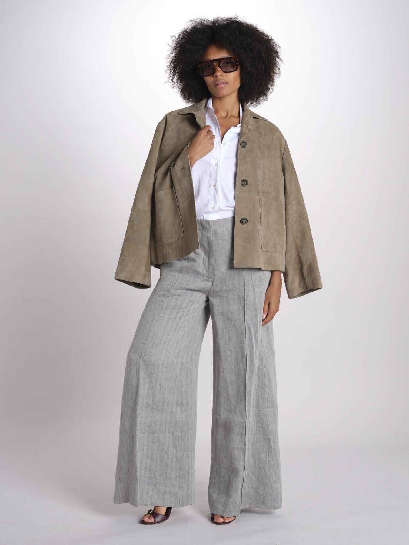 pantalone largo con nervature in lino ORIANA 540 50043 84 DENIM quelledue 