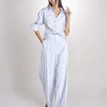 pantalone con pinces in popeline B043-0187-6311 CELESTE n21 