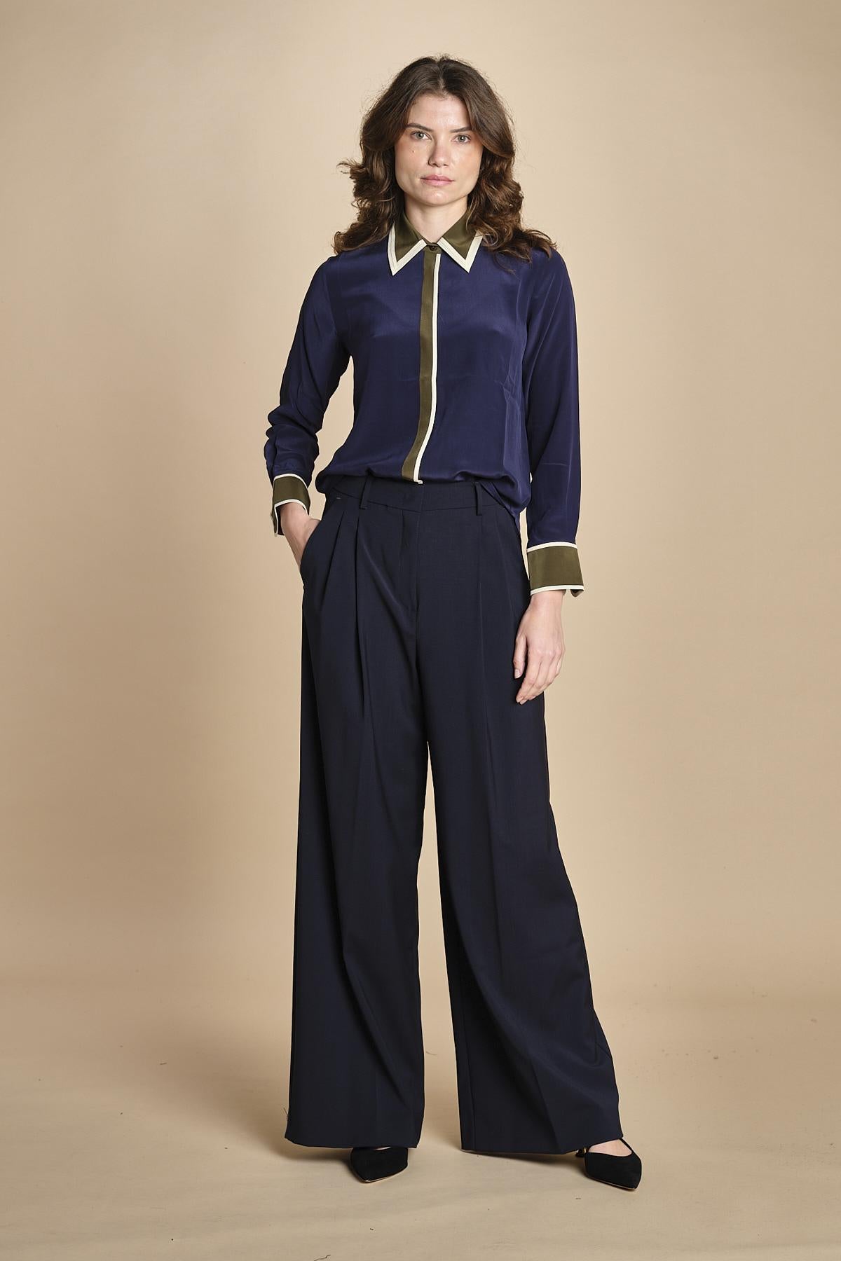 camicia con collo e polsi a contrasto CR_3069T NAVY bodice 