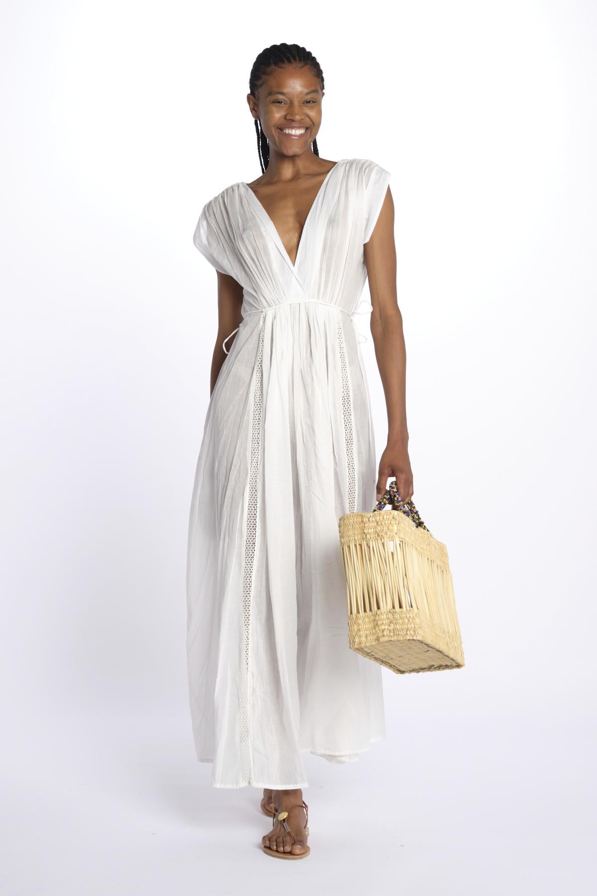 MIKONOS maxi abito con scollo senza maniche MIKONOS IVOIRE laraethnics 