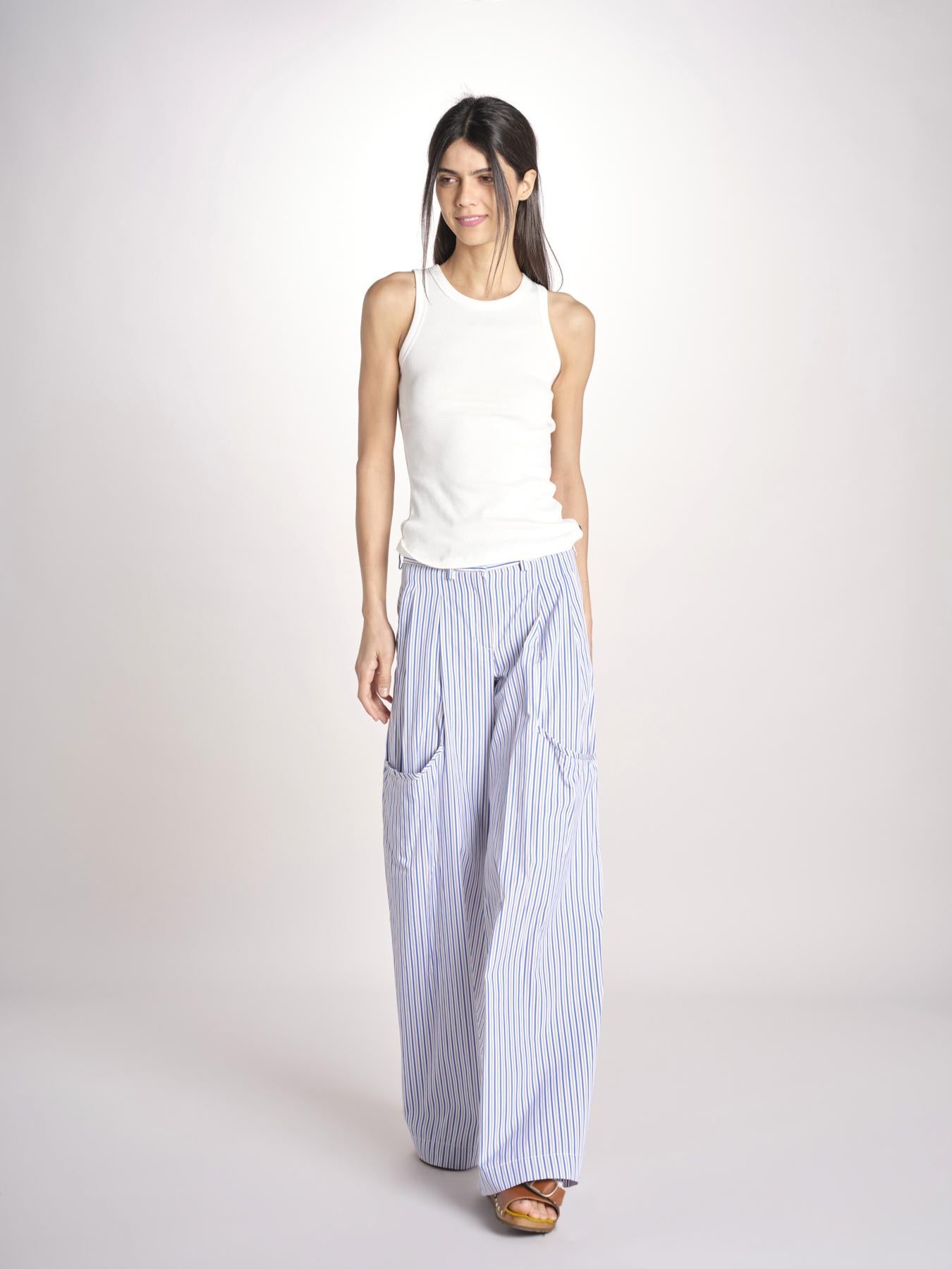 pantalone in popeline a righe RYAN MJD250_ATEX93 BLUE WHITE STRIPES jejia 