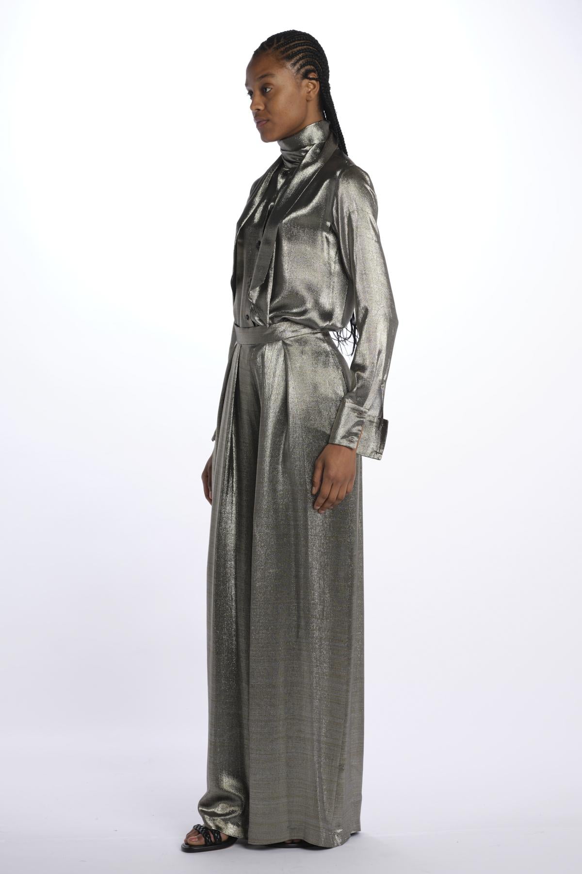 Pantalone seta lurex A18FP10 SILVER martin grant 