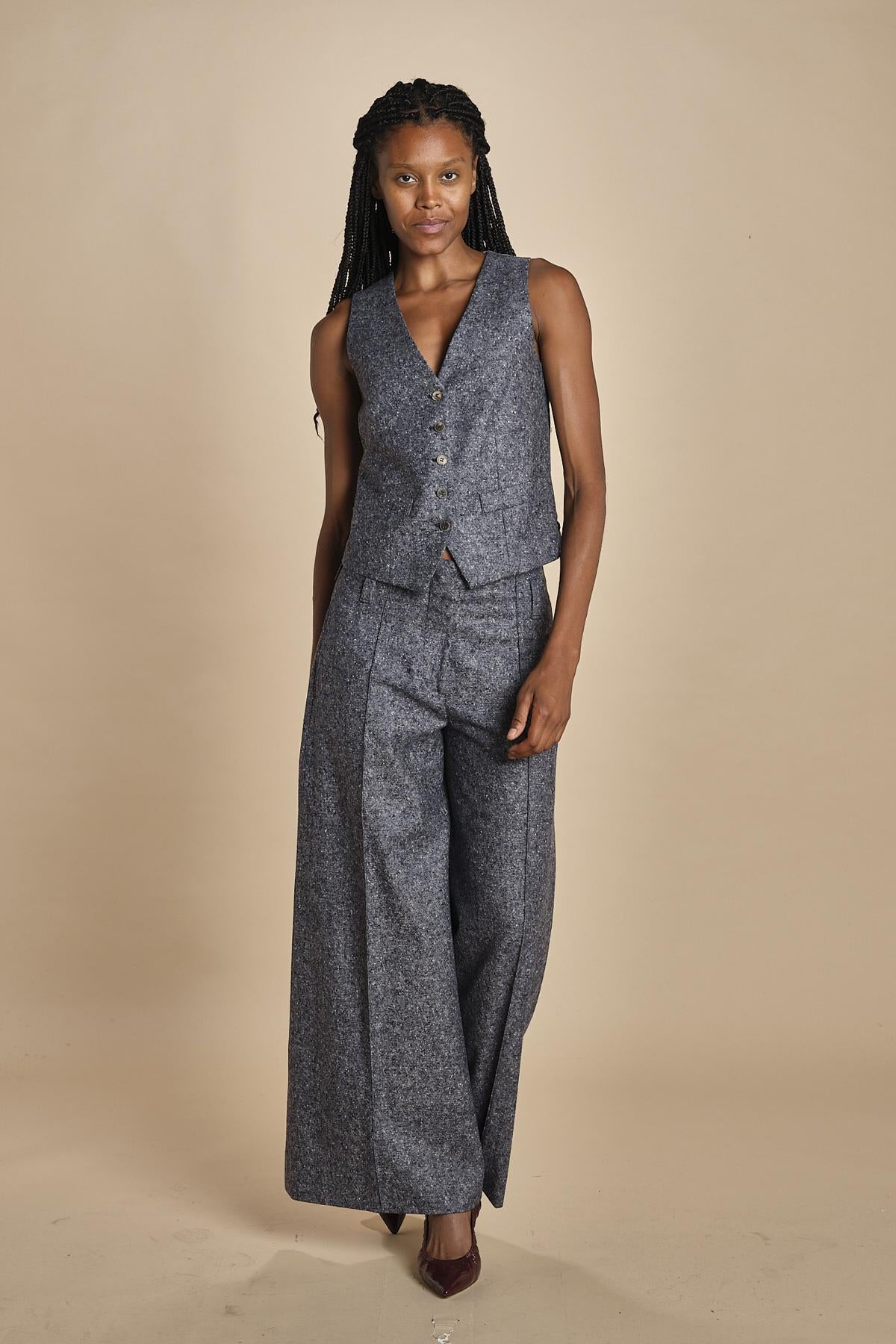 pantalone over con nervature in occhio di pernice ORIANA 540932 15 quelledue 