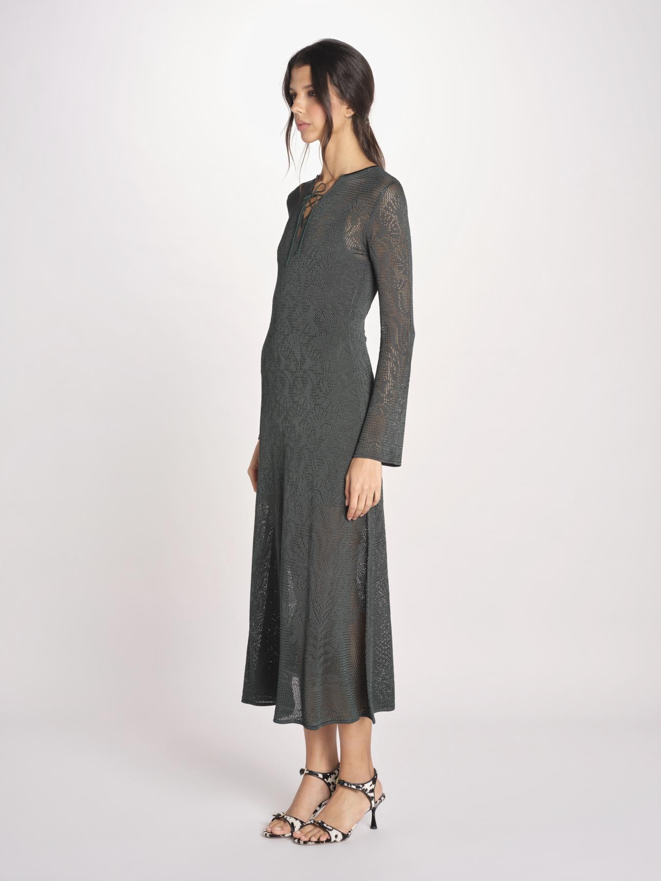 abito lungo con  manica lunga in maglia EZILDA 5EVC18-V08607 VERT BOUTEILLE vanessa bruno 