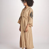 caftano lungo con ricami BE 25244 BEIGE BLACK benaras soleil 