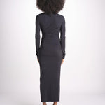 abito midi asimmetrico con manica lunga YARA DEEP BLACK amazuìn 