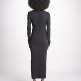 abito midi asimmetrico con manica lunga YARA DEEP BLACK amazuìn 
