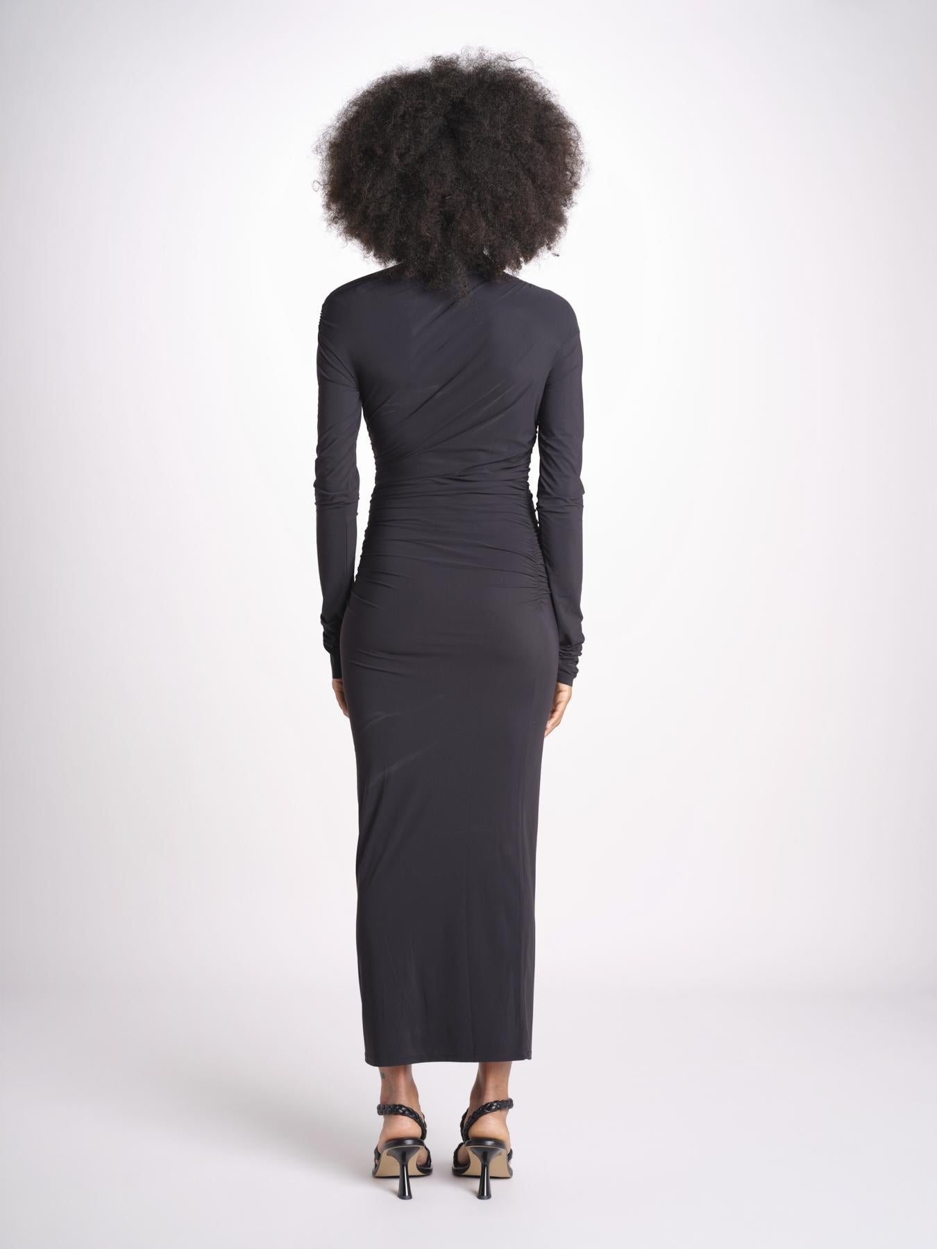 abito midi asimmetrico con manica lunga YARA DEEP BLACK amazuìn 