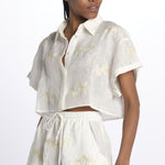 BONDI PALM short con palme in paillettes applicate  by milaura. BE24830 NATURAL benaras soleil 