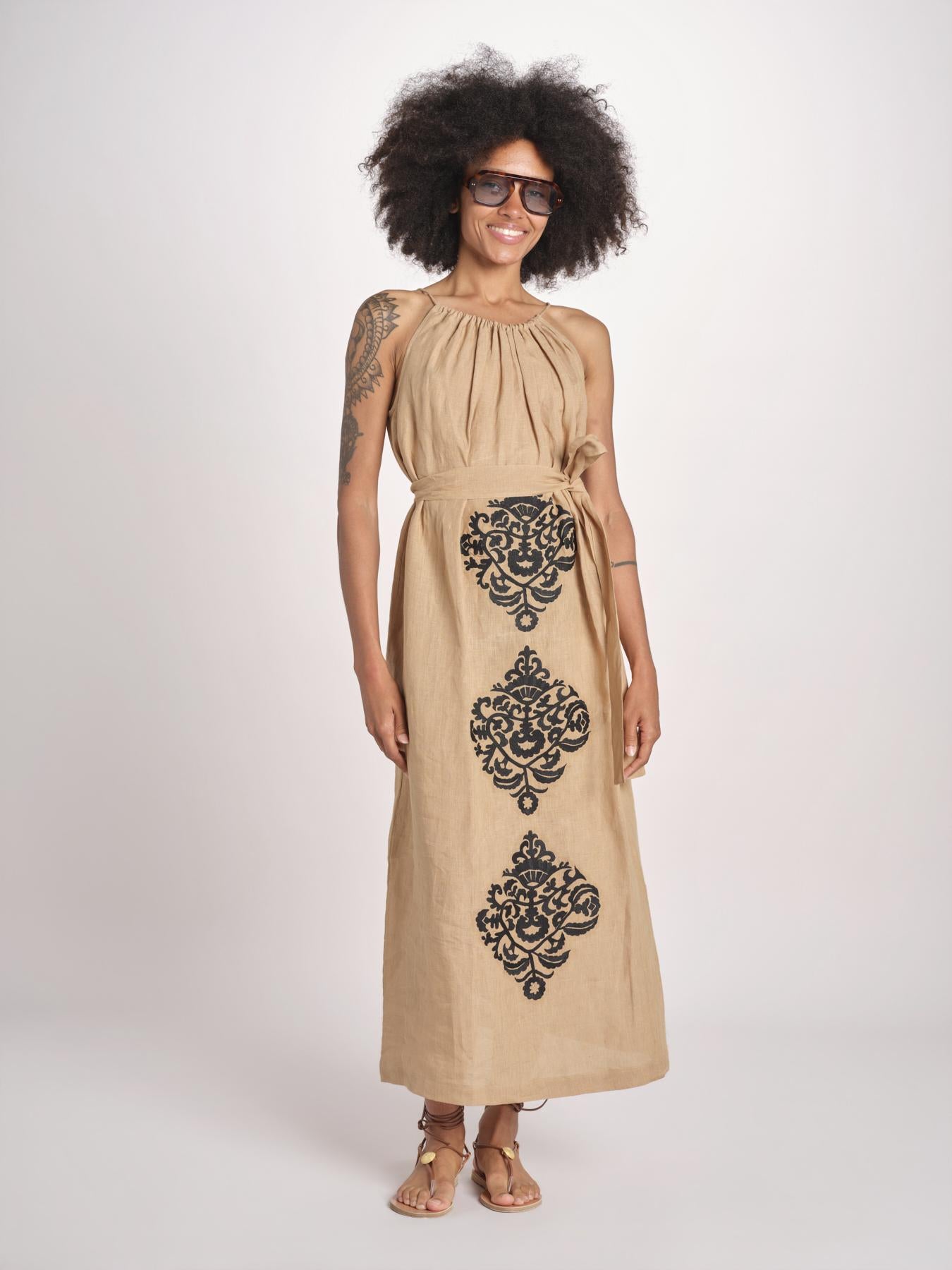 abito lungo BE25245 BEIGE BLACK benaras soleil 