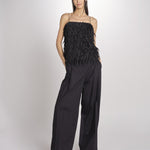 Top con piume laserate T011-5336-9000 NERO n21 