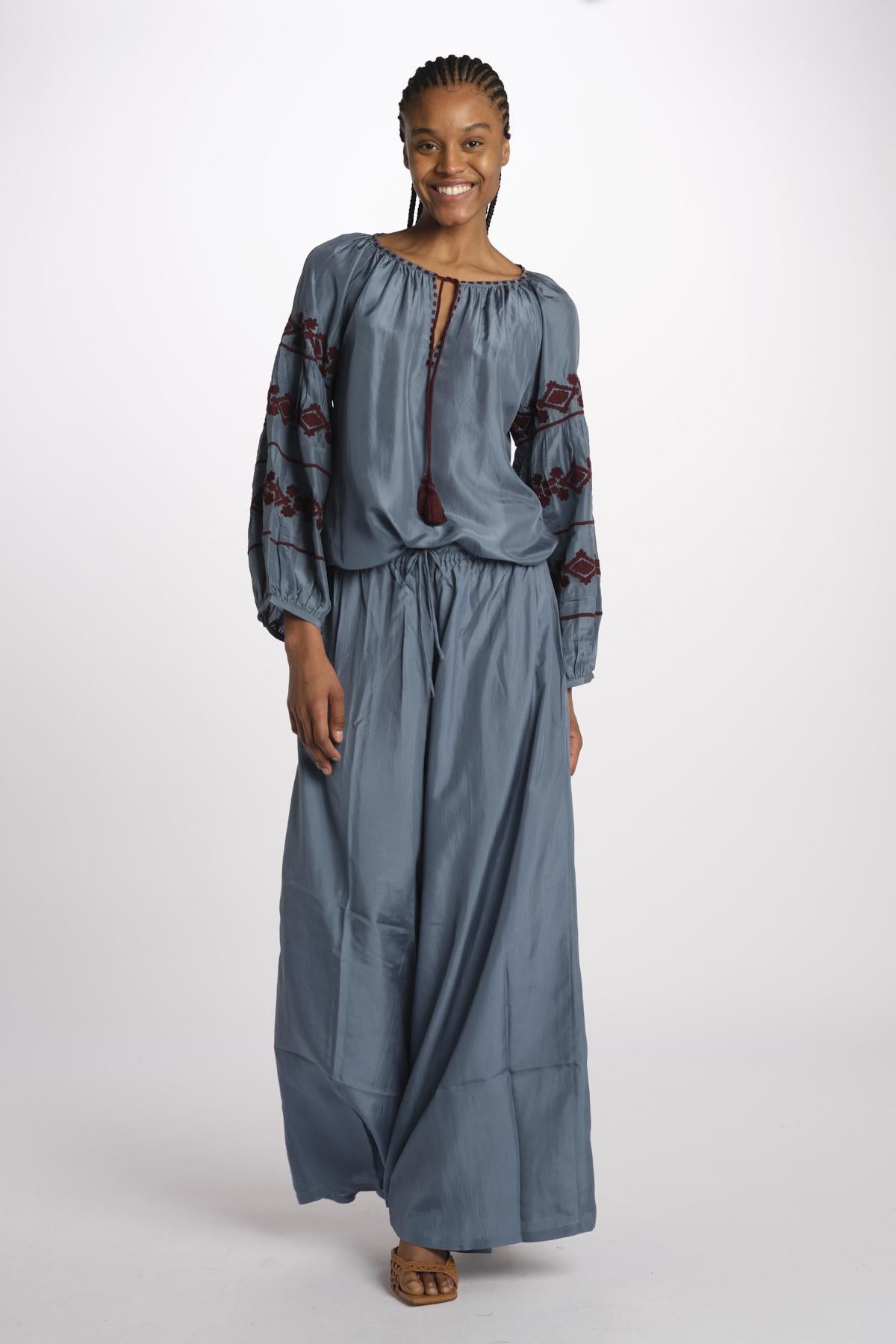 PALAZZO pantaloni in seta  by milaura. BE24252PANT GREY BLU benaras soleil 