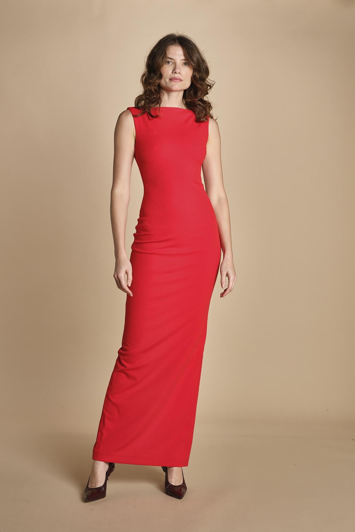 maxidress con scollo a barca e schiena nuda IMOGEN RED solace 