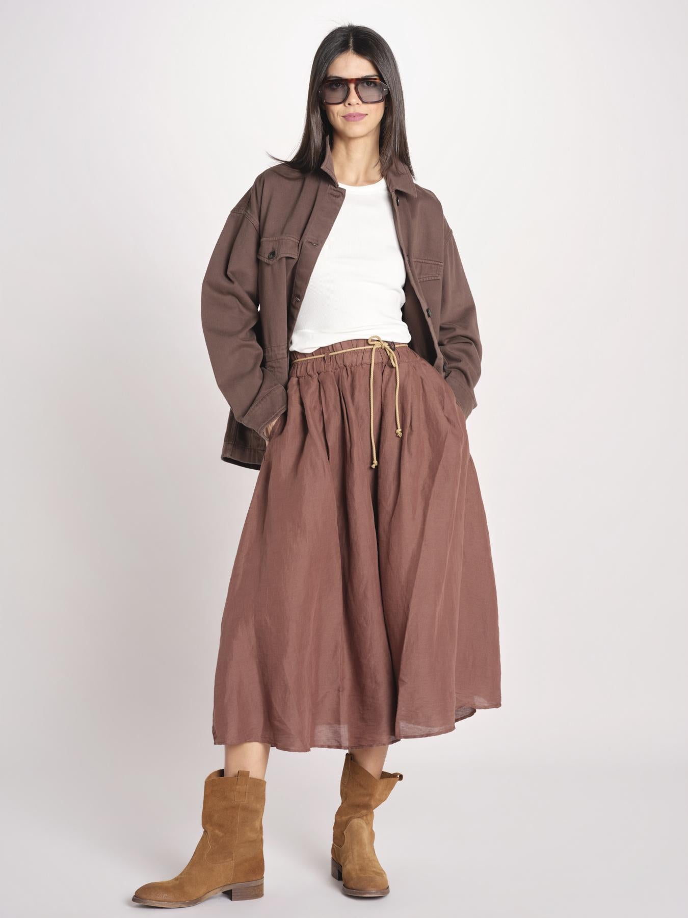 gonna in lino con coulisse MARTINA SOFTLINEN BROWN true avenue 