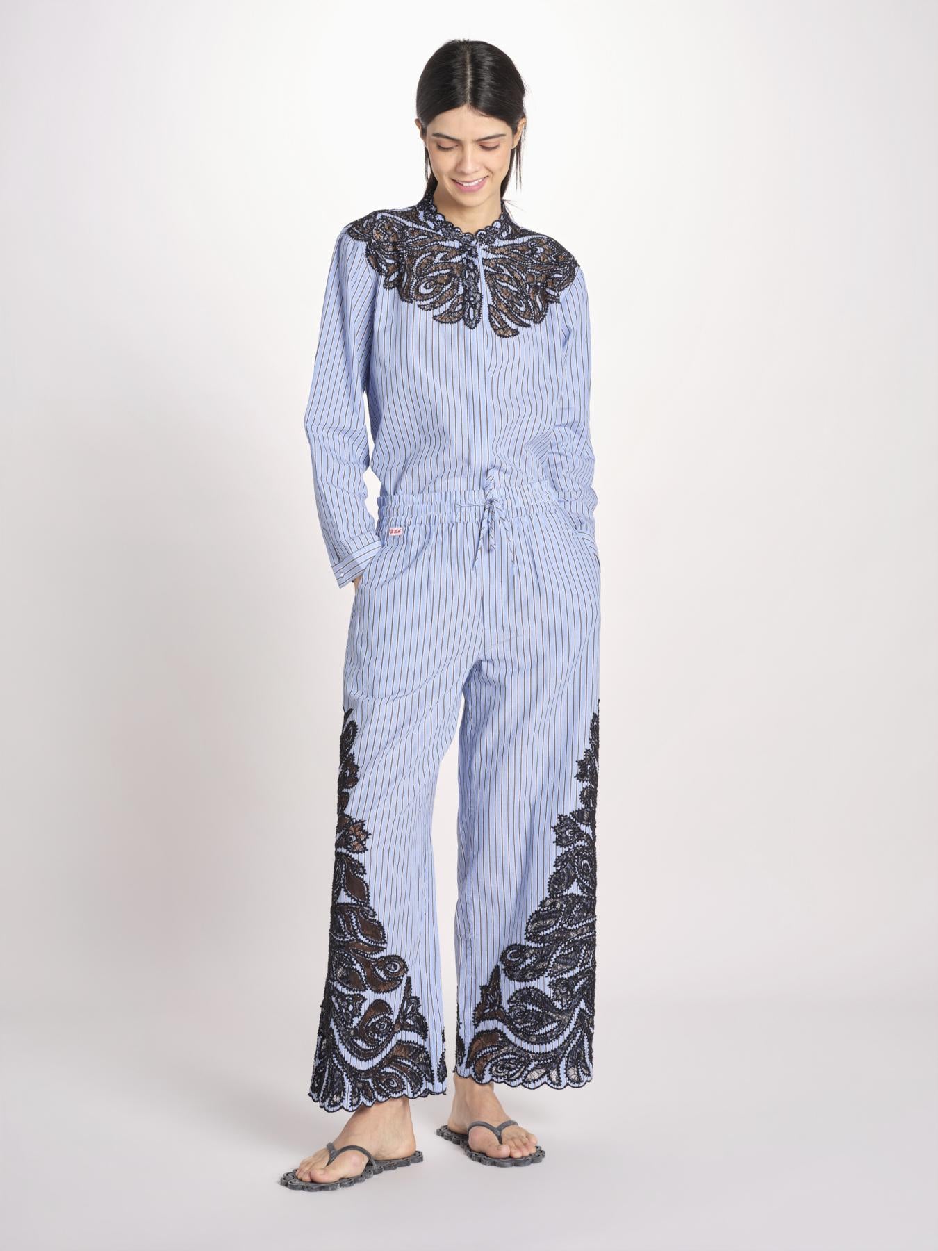 pantalone a righe con ricamo 058 MULTI sea ny 