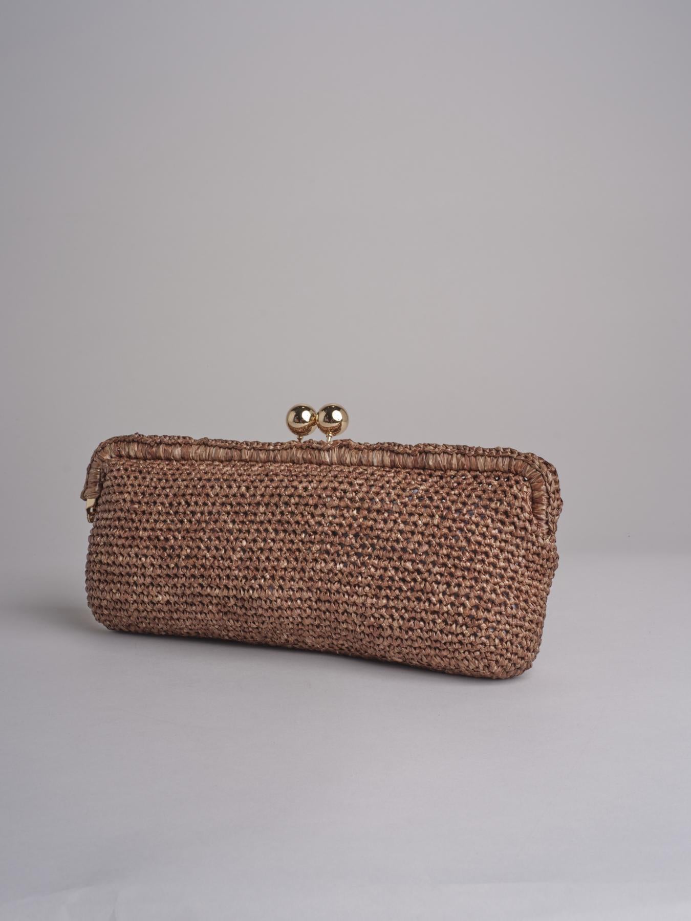 clutch lunga in paglia CORA CROCHET W05 CORTECCIA via mail bag 