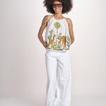 top con spalline ricamo giraffe BE25396 WHITE MULTI benaras soleil 
