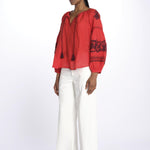 IBIZA camicia con ricami applicati BE24877A FIRE ORANGE BURGUNDY benaras soleil 