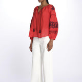 IBIZA camicia con ricami applicati BE24877A FIRE ORANGE BURGUNDY benaras soleil 