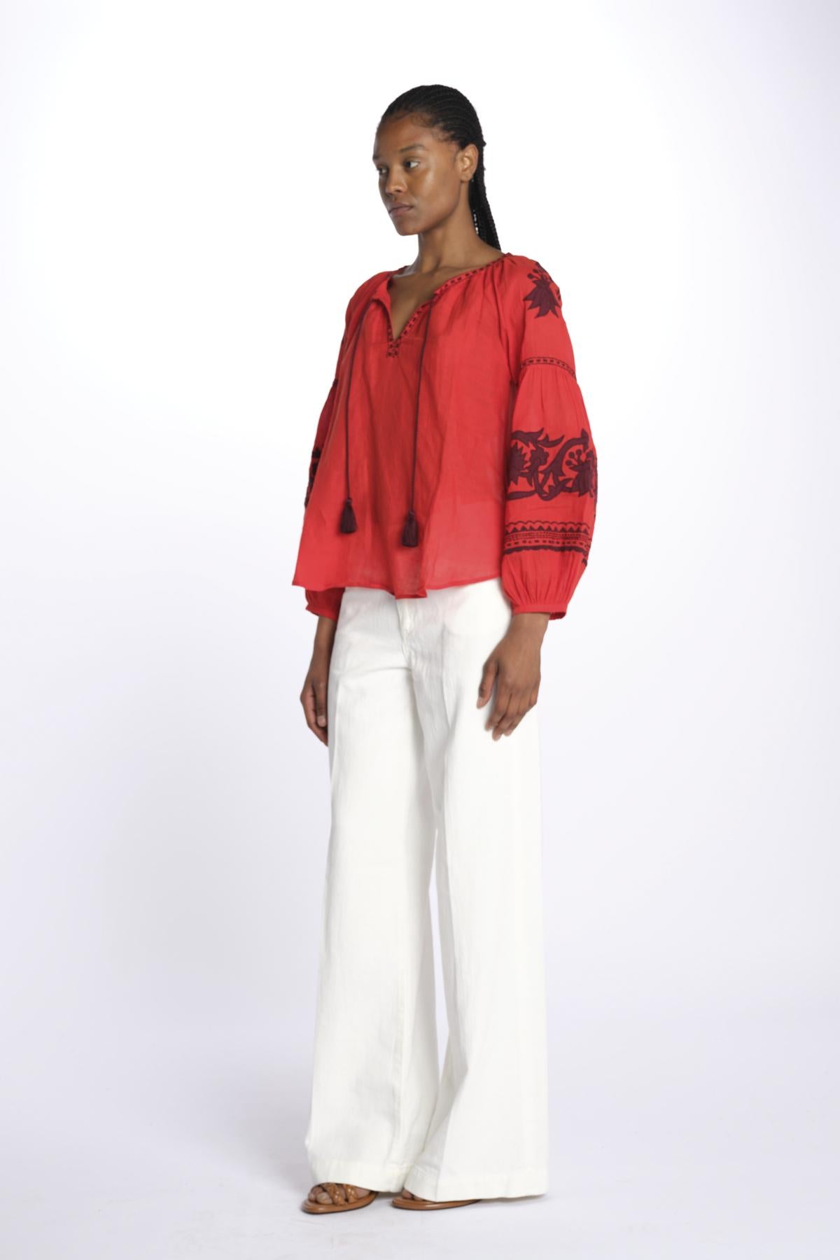IBIZA camicia con ricami applicati BE24877A FIRE ORANGE BURGUNDY benaras soleil 