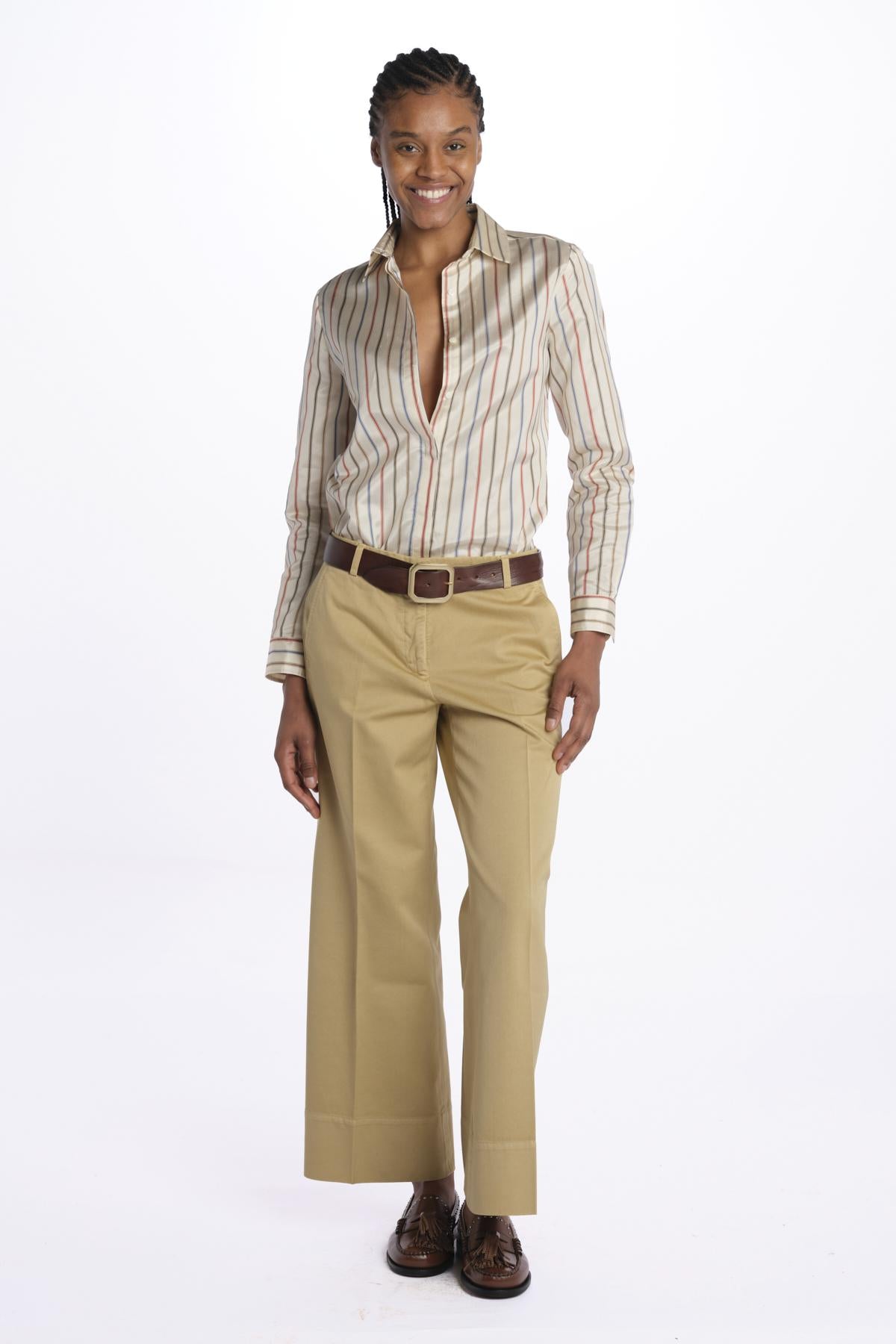 Pantalone MELODY D cropped cotone tinto capo MELODYD408801 12 quelledue 