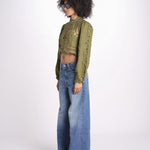 camicia cropped con intarsi fiori 344608 GREEN L0013 farm rio 