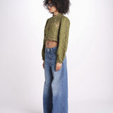 camicia cropped con intarsi fiori 344608 GREEN L0013 farm rio 