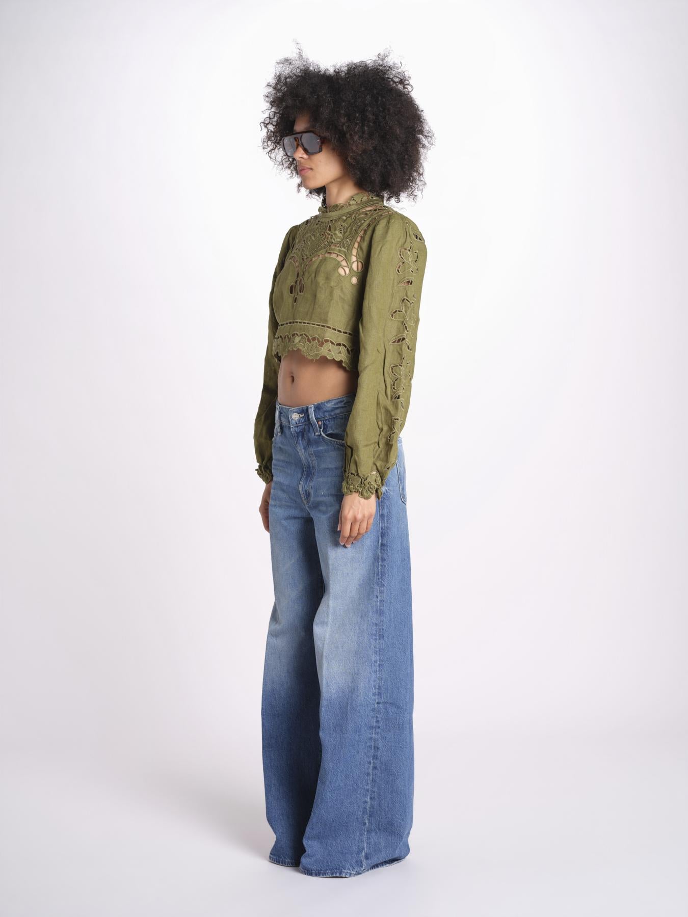 camicia cropped con intarsi fiori 344608 GREEN L0013 farm rio 