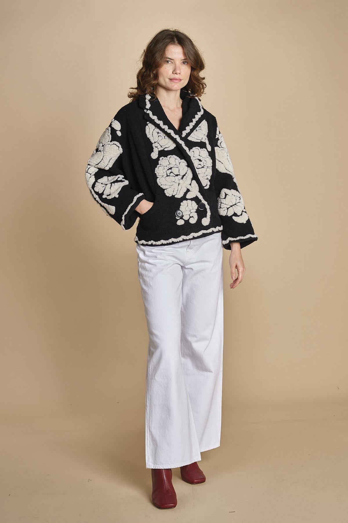 giacca jaquard a fiori FLORAL ARABESQUE 340230 CREAM farm rio 