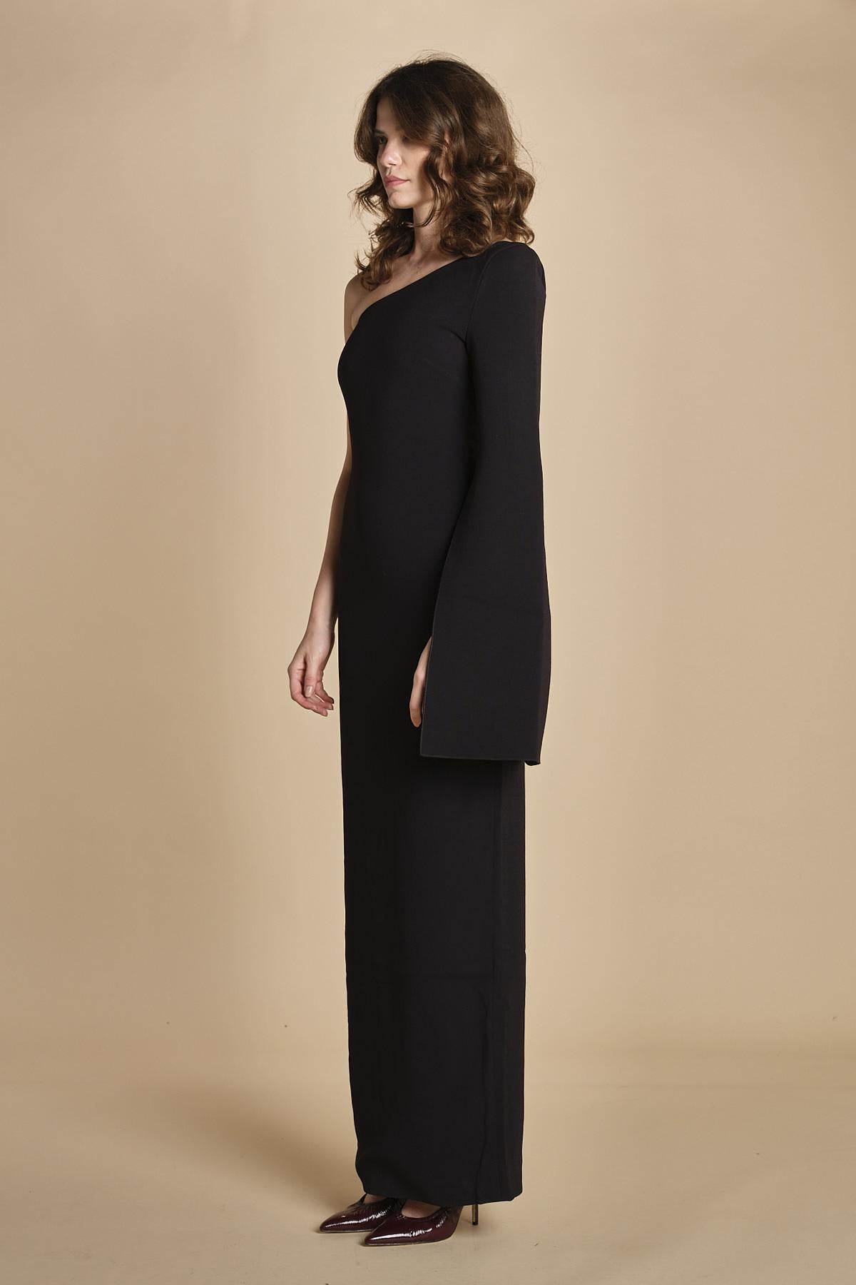 maxidress monospalla con manica a campana ALINA BLACK solace 