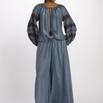 BYBLOS camicia in seta con manica ricamata by milaura. BE22486 GREY BLU benaras soleil 