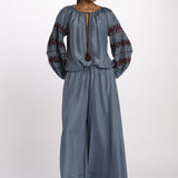 BYBLOS camicia in seta con manica ricamata by milaura. BE22486 GREY BLU benaras soleil 