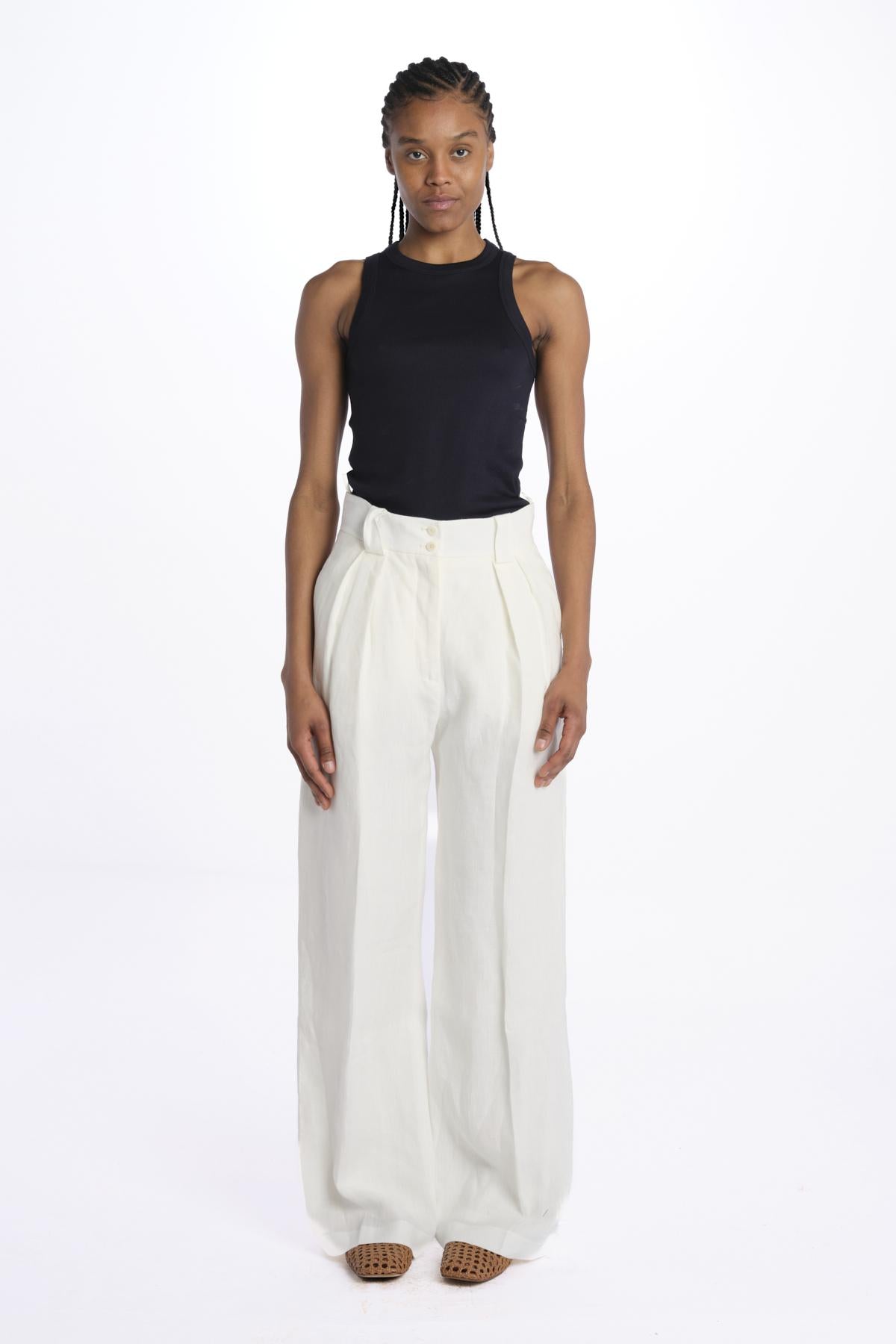 Pantalone MARLENE lino con pences 14P008LI026 WHITE ines de la fressange 