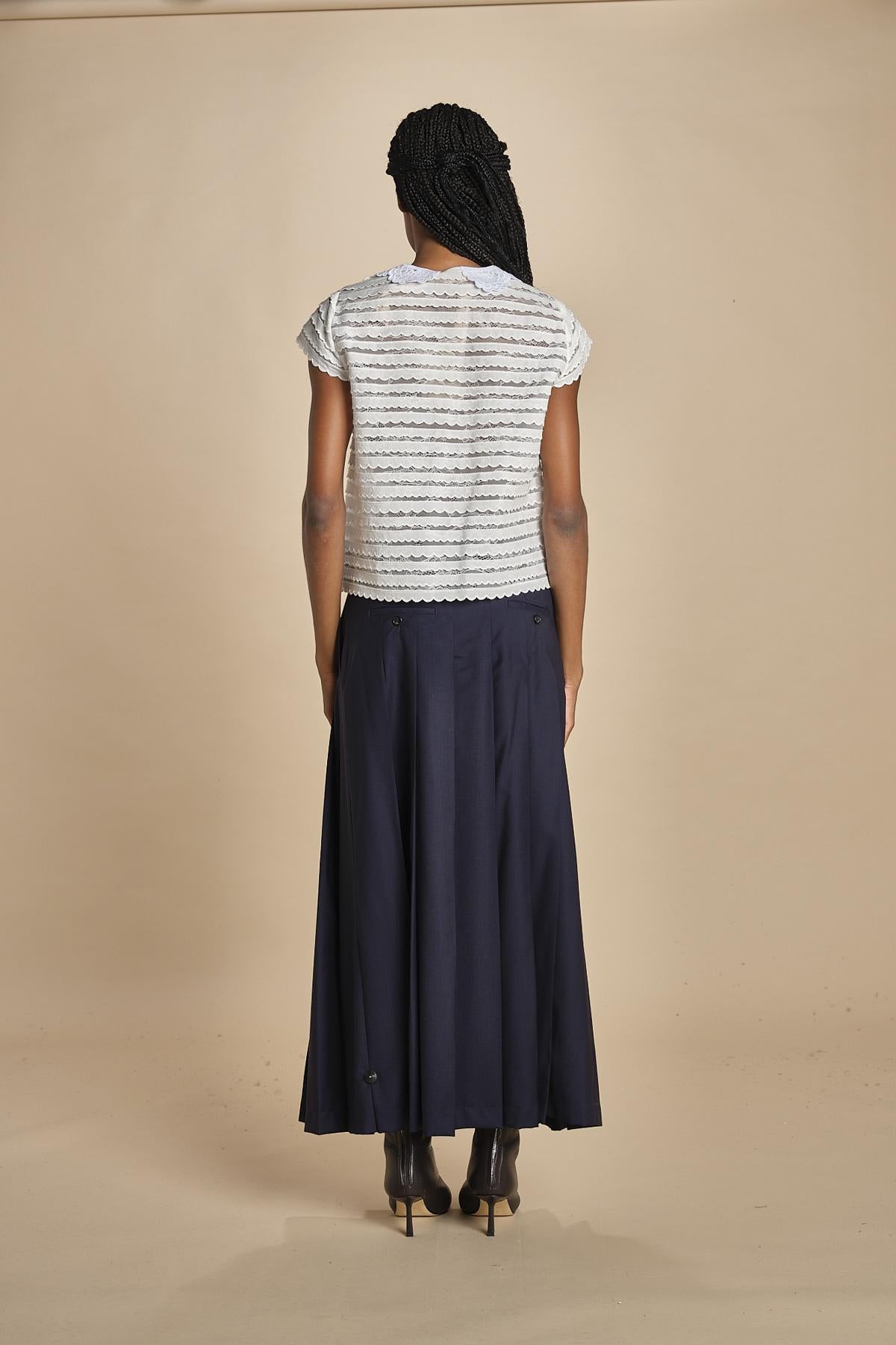 camicia a maniche corte con rouches e smerli G04152011102 BIANCO n21 