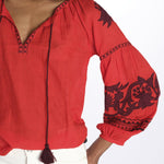 IBIZA camicia con ricami applicati BE24877A FIRE ORANGE BURGUNDY benaras soleil 