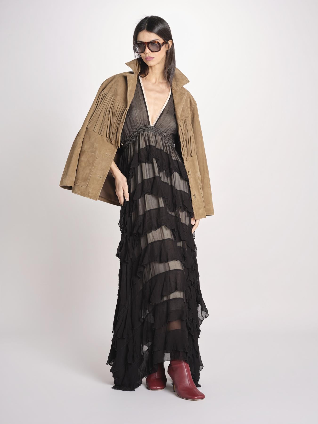 abito lungo a balze CHARLOTTE BLACK ECRU mes demoiselles 